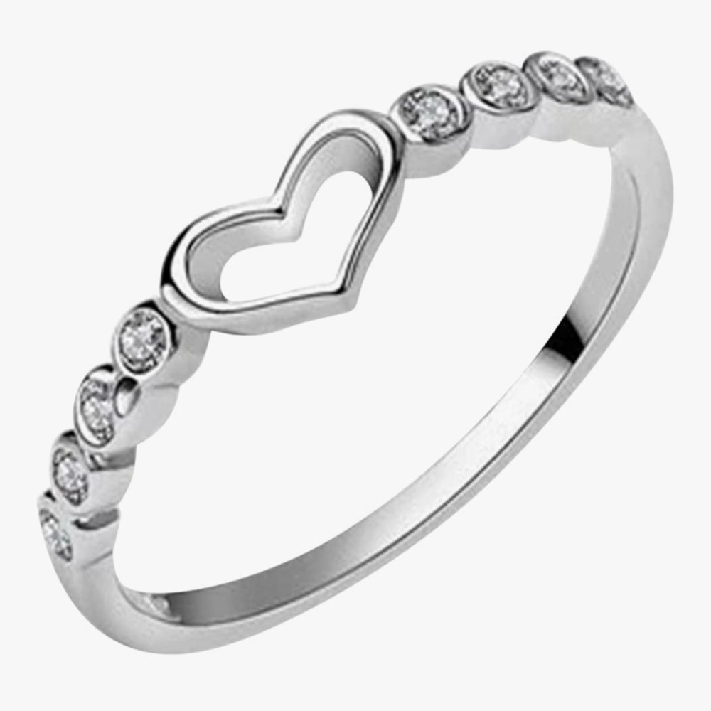 Silver Heart Ring with Crystals